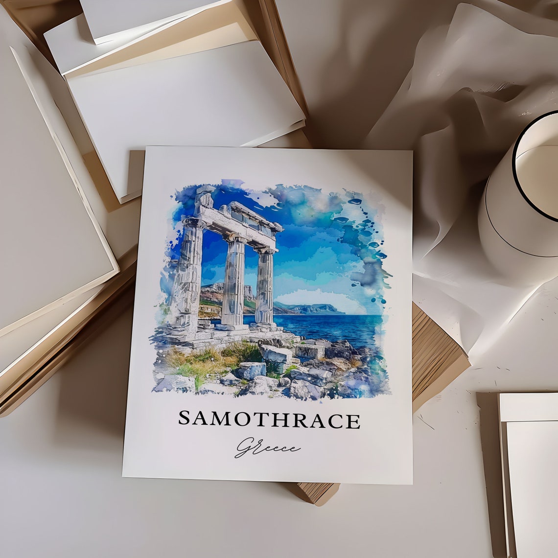 Samothrace Greece Ancient Temple Columns Watercolor Sea Poster - Image 6