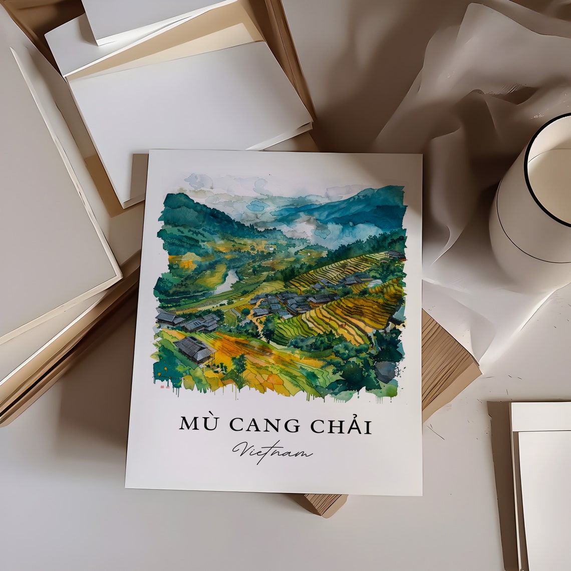 Mu Cang Chai Vietnam Golden Rice Terraces Watercolor Travel Poster - Image 6