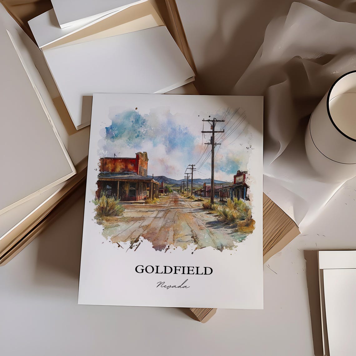 Goldfield Nevada Historic Mining Town Street Watercolor Poster - Image 2