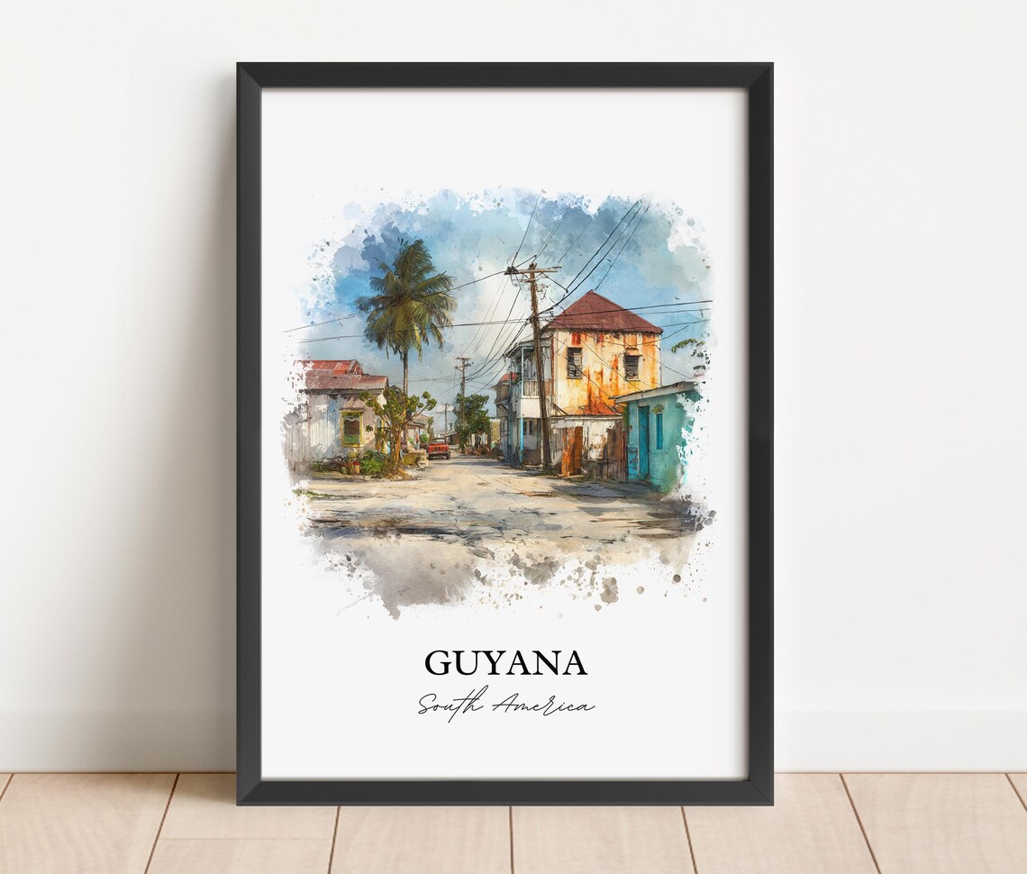 Guyana South America Old Street Wooden Houses Watercolor Art Poster - Image 4