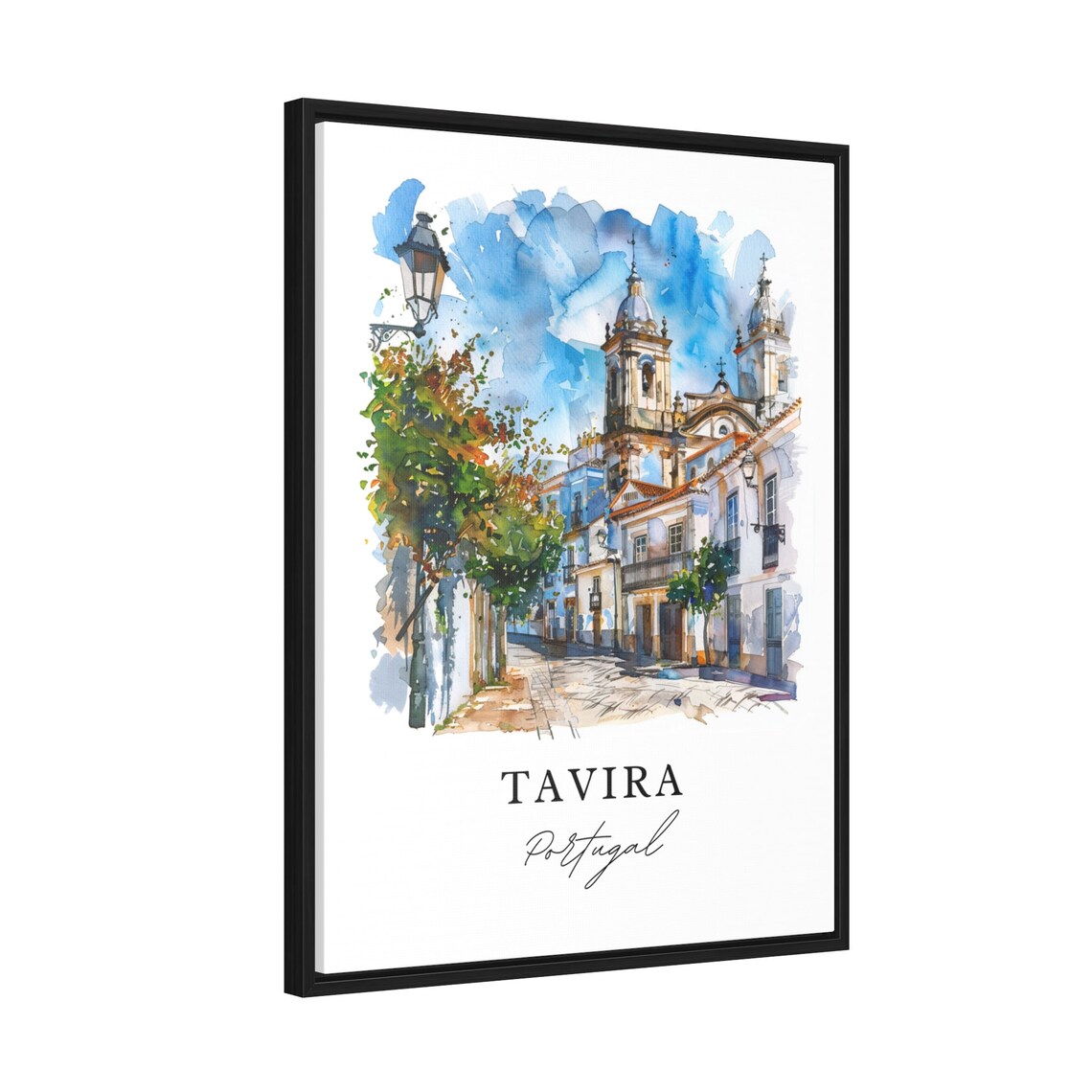 Tavira Portugal Church Towers Street Watercolor Travel Art Poster - Image 2