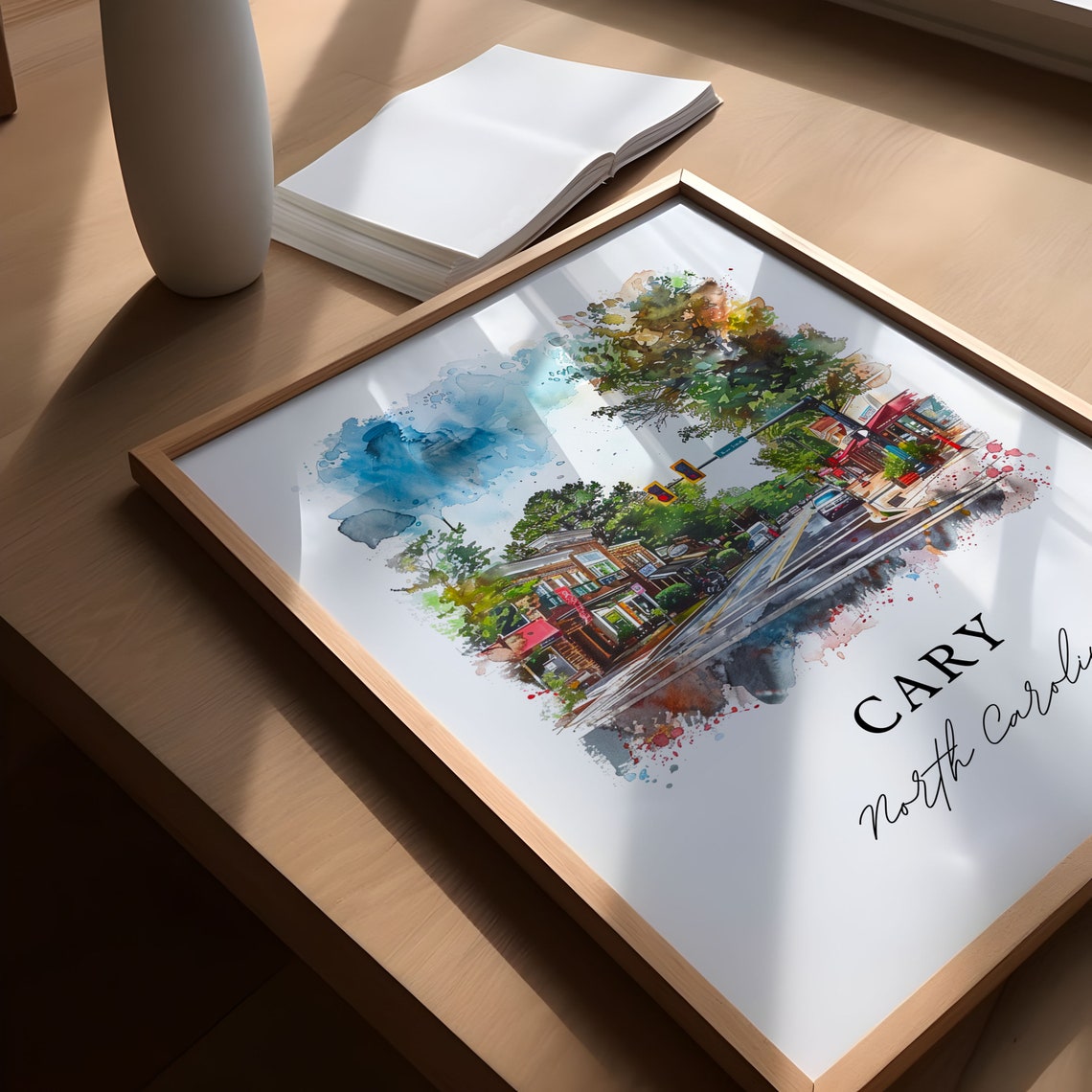 Cary NC North Carolina Watercolor Main Street Downtown Poster - Image 5
