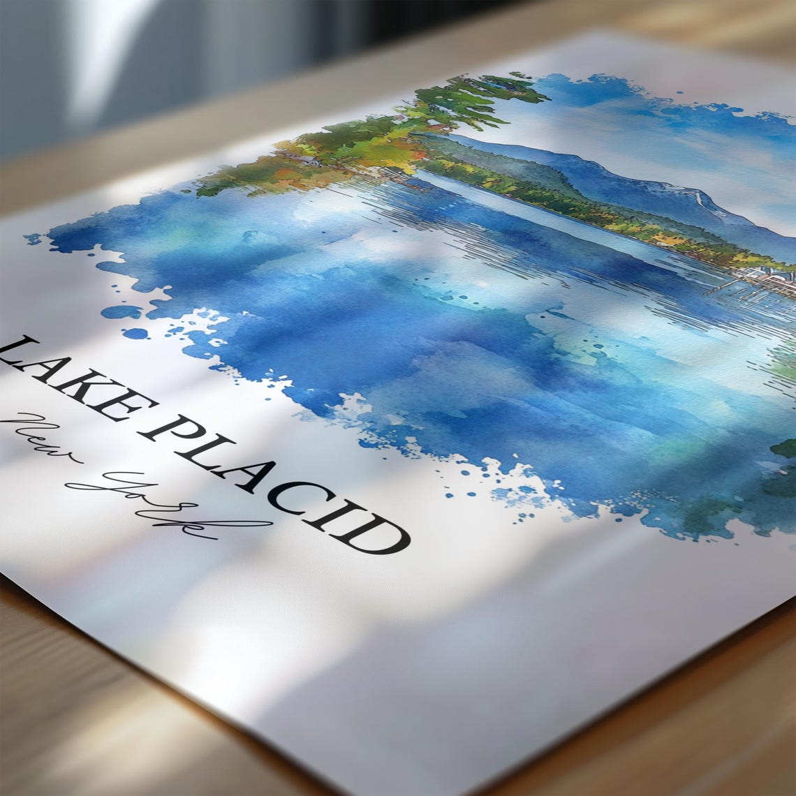 Lake Placid New York Mountain Lake Watercolor Travel Gift Poster - Image 6