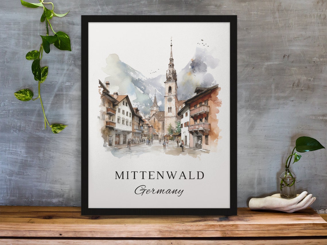 Mittenwald Germany Alpine Village Street Watercolor Travel Poster - Image 3