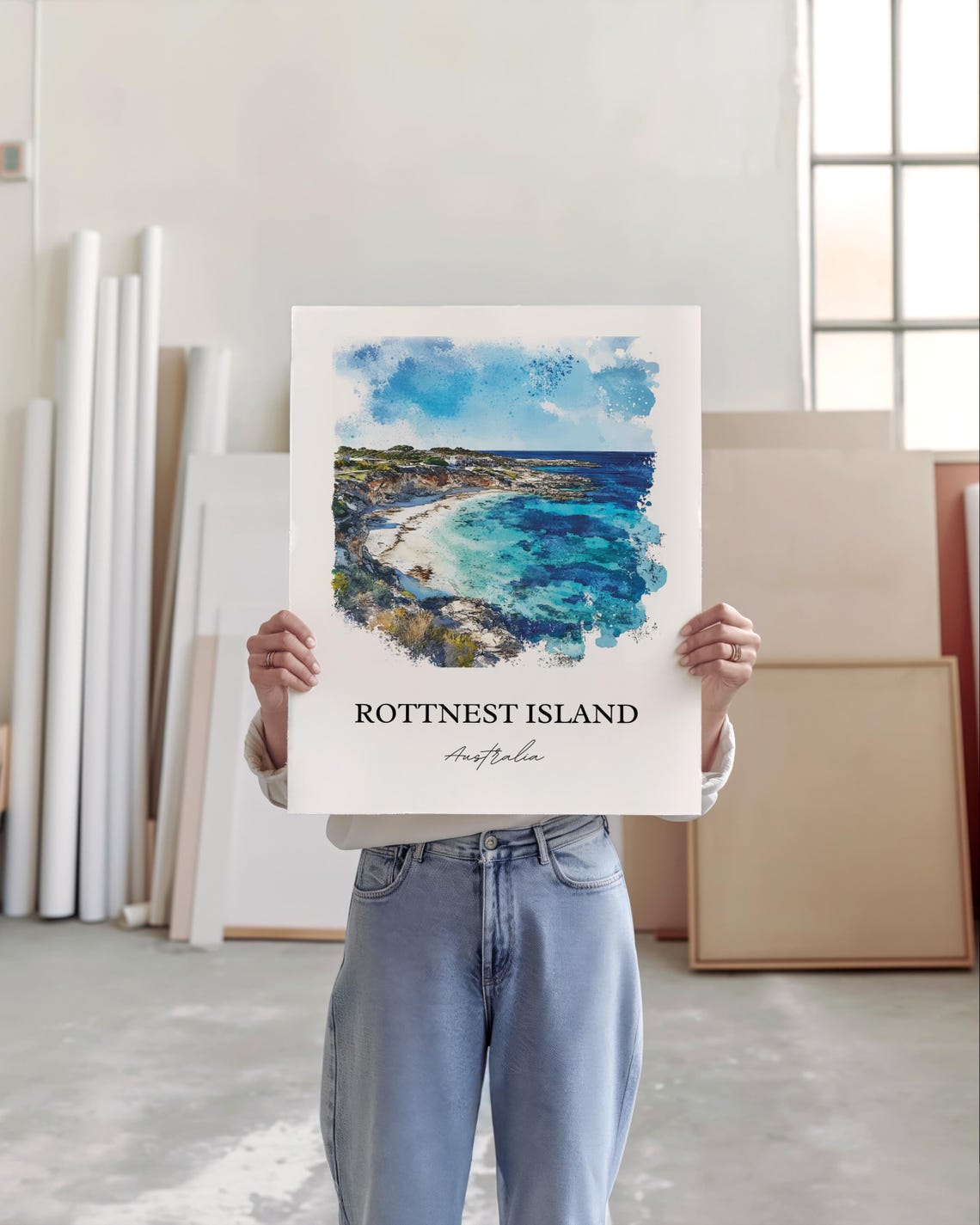 Rottnest Island Australia Coral Cove Cliffs Watercolor Poster - Image 2