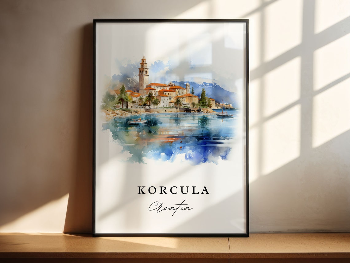 Korcula Croatia Island Old Town Bell Tower Watercolor Poster