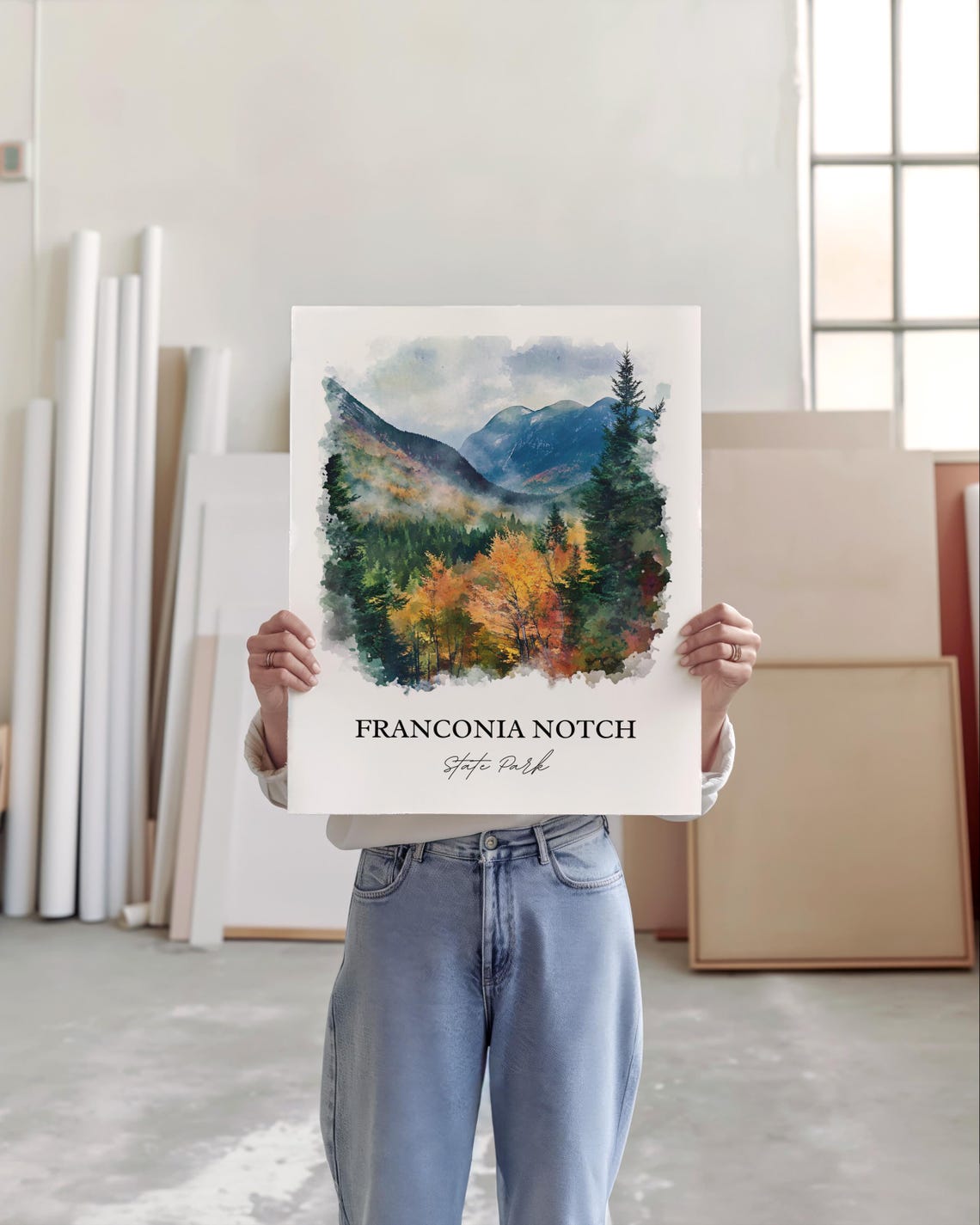 Franconia Notch State Park Autumn Mountains Watercolor Poster - Image 3