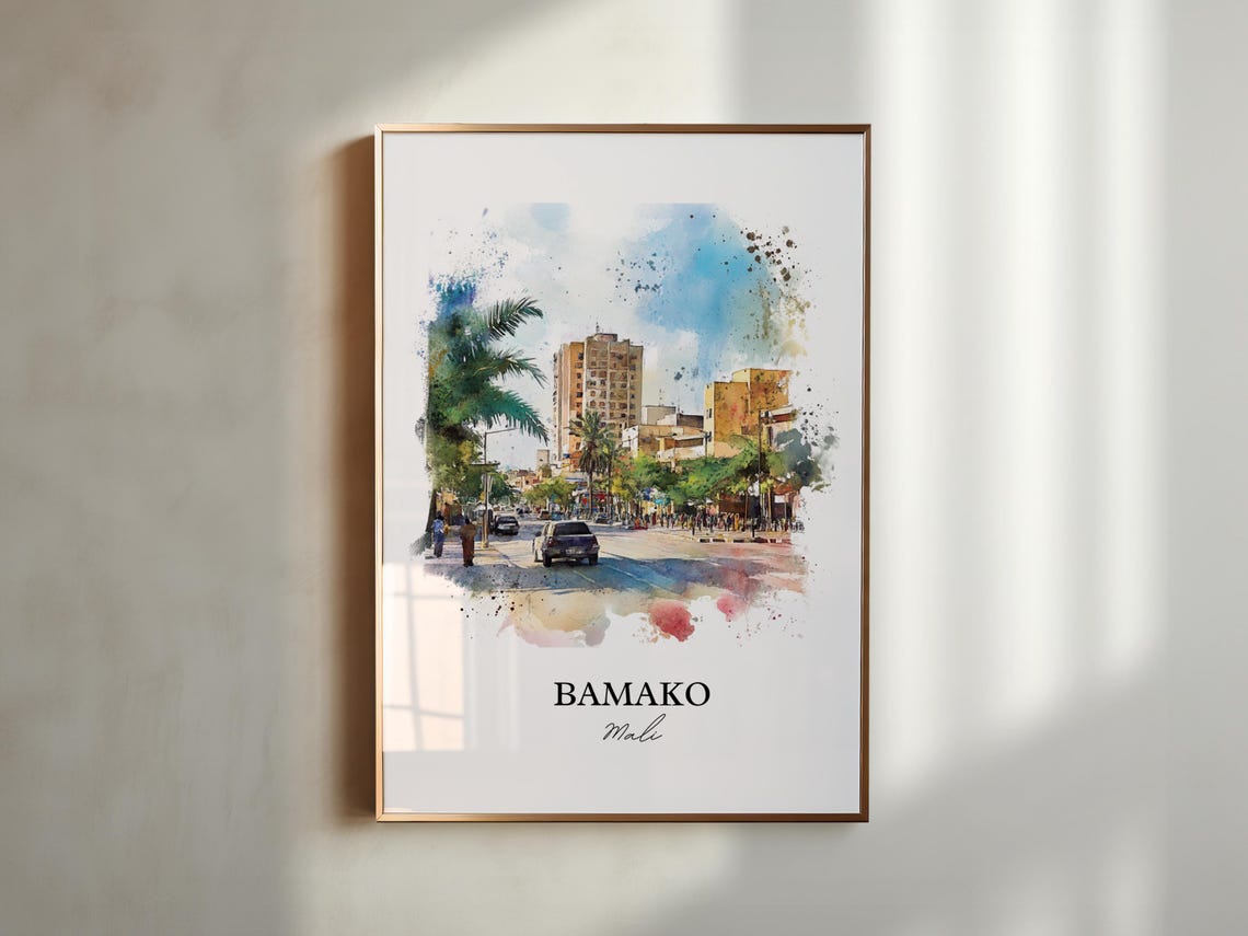 Bamako Mali Street Scene Watercolor City Modern Travel Poster - Image 6