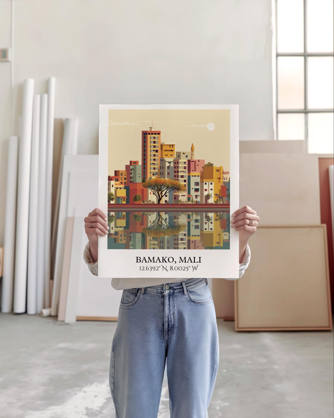 Bamako Mali Riverside Skyline Warm Sunset Retro Travel Poster - Image 5