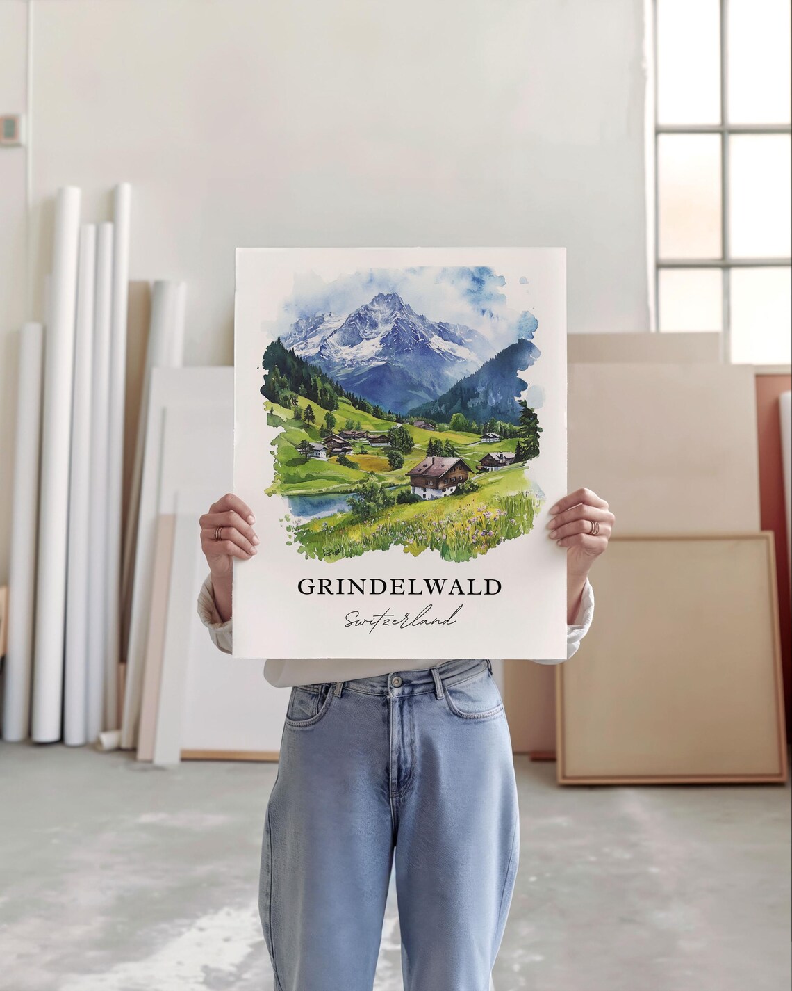 Grindelwald, Switzerland Travel Poster, Bernese Alps - Image 3