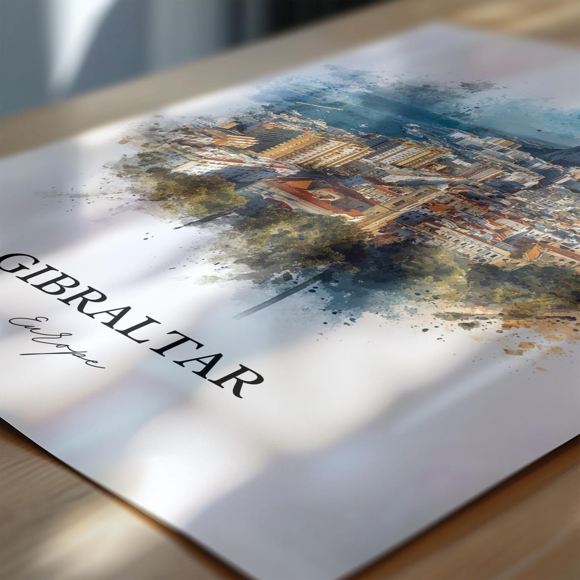 Gibraltar The Rock City Watercolor Aerial View Travel Europe Poster - Image 6