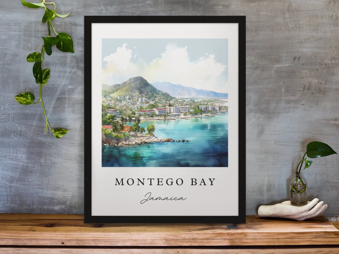 Montego Bay Jamaica Turquoise Bay Coastline Watercolor Poster - Image 2