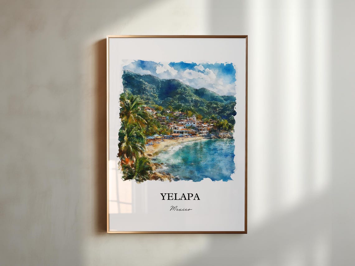 Yelapa Mexico Tropical Beach Cove Watercolor Travel Gift Poster - Image 6