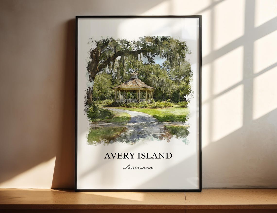 Avery Island Louisiana Watercolor Garden Gazebo Scene Art Poster
