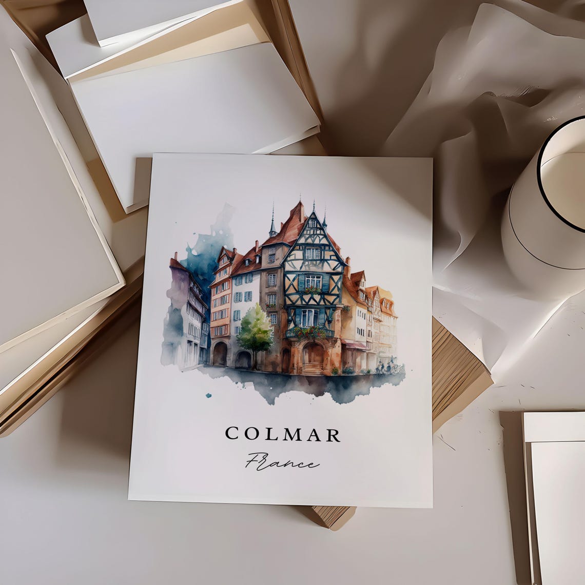Colmar France Watercolor Half Timbered Old Town Houses Scenic Poster - Image 6