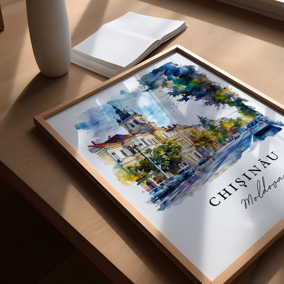 Chisinau Moldova City Street Bell Tower Watercolor Travel Poster - Image 5