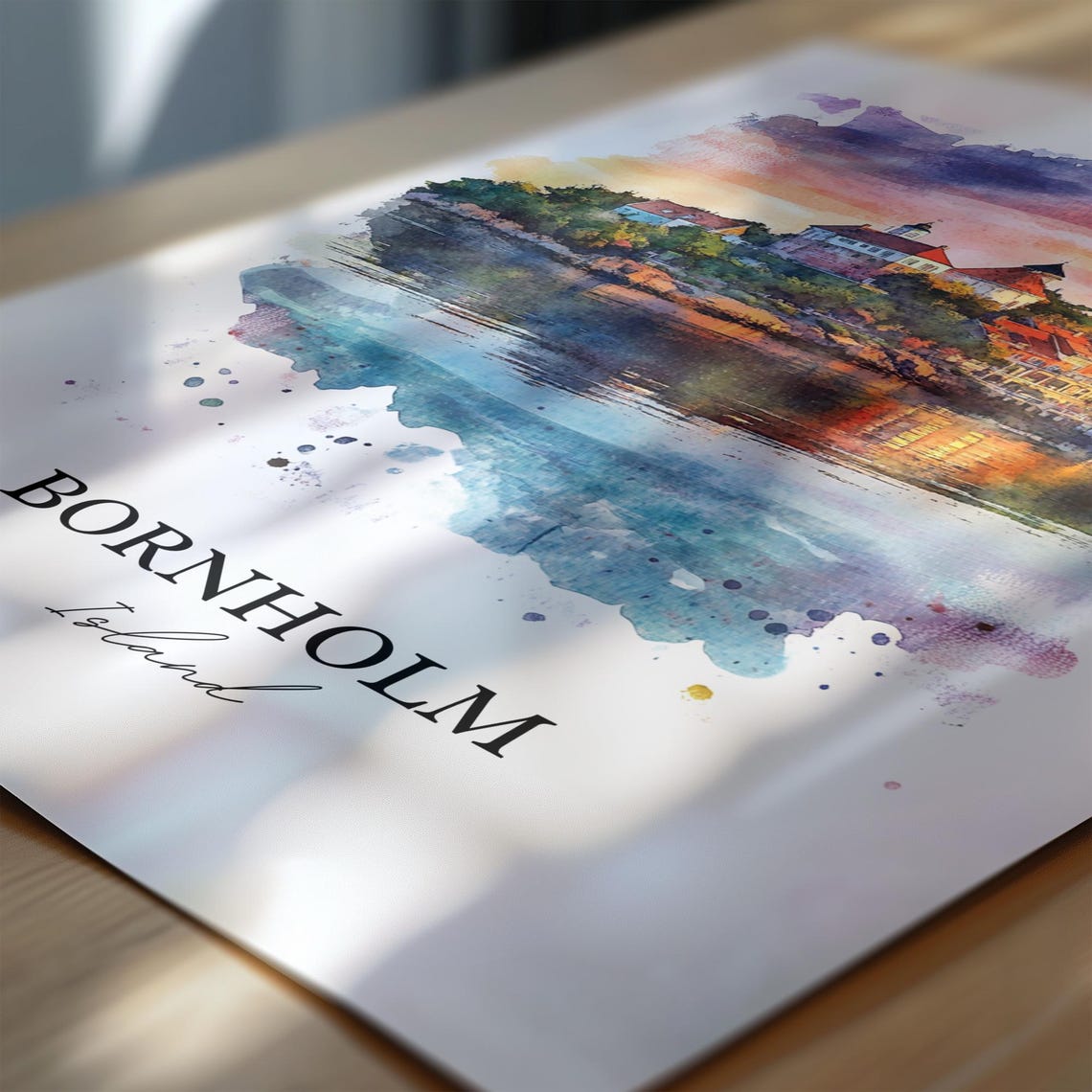 Bornholm Island Denmark Castle Sunset Harbor Watercolor Poster - Image 6