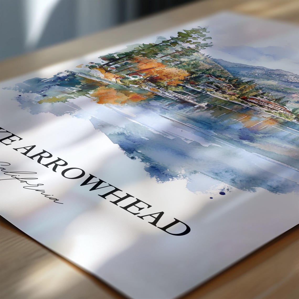 Lake Arrowhead California Watercolor Lake Pine Mountain Scene Poster - Image 6