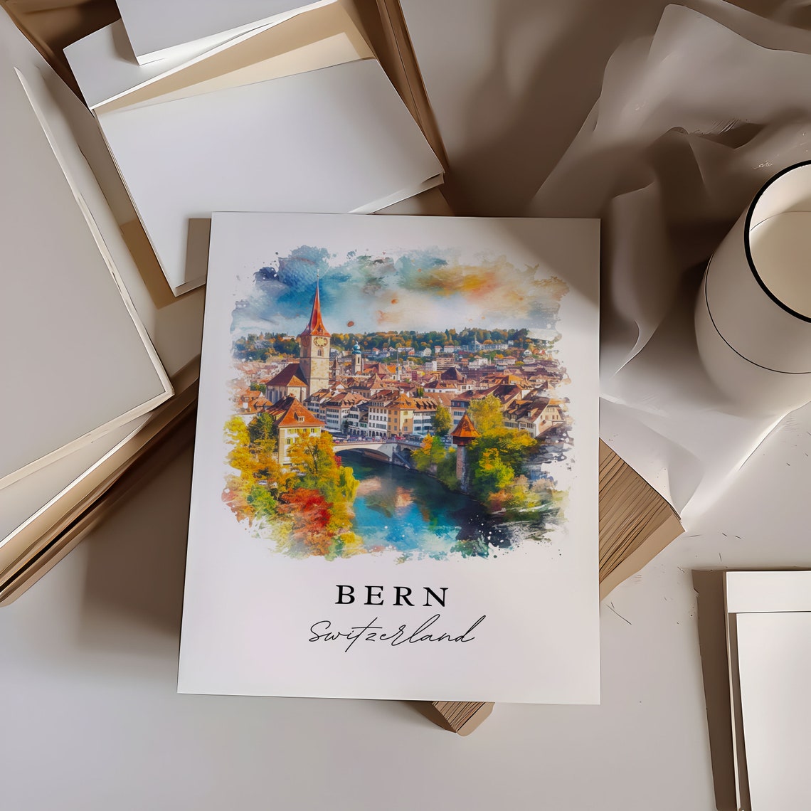 Bern Switzerland Travel Poster, Custom Text Print - Image 6