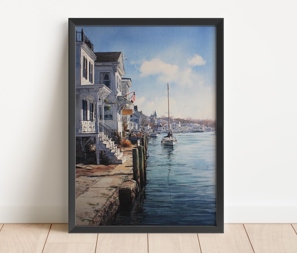 Mystic Ct Watercolor Travel Print, Connecticut Decor