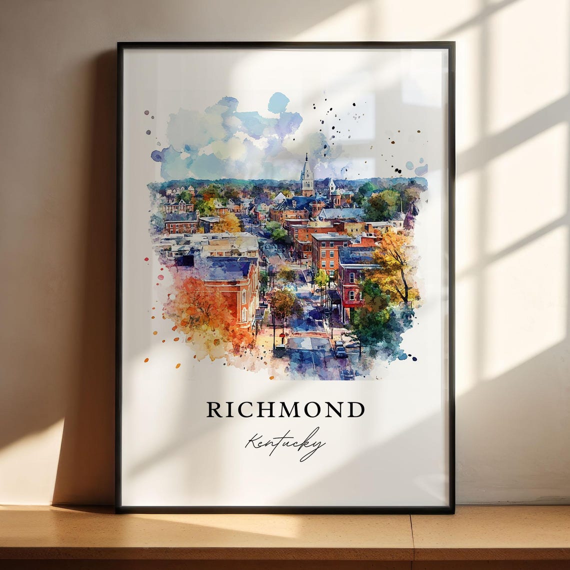 Richmond Kentucky Watercolor Town Clock Tower Autumn Art Poster - Image 4