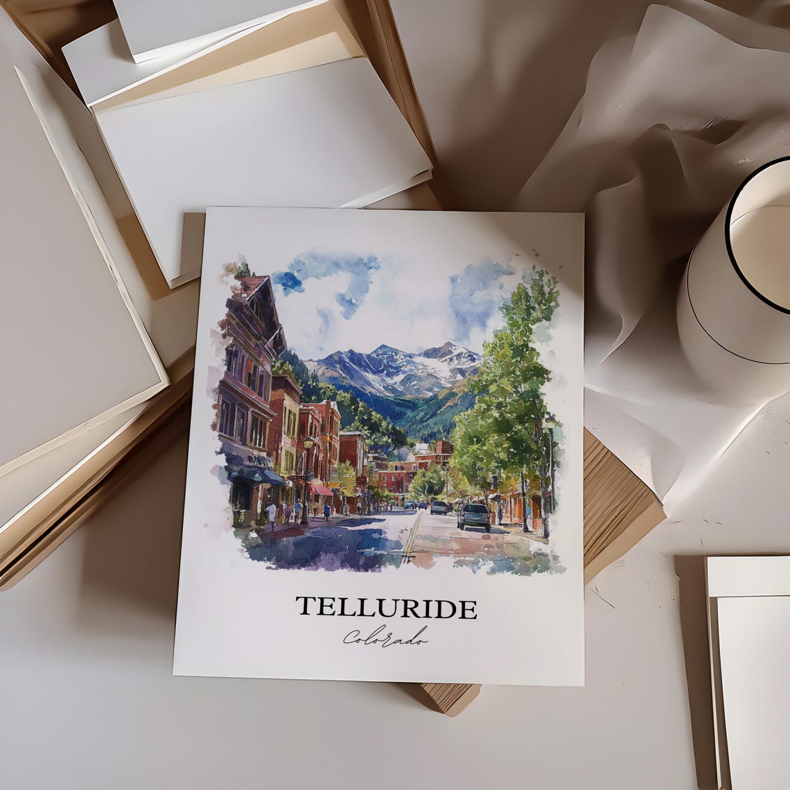 Telluride Colorado Mountain Town Main Street Watercolor Poster - Image 3