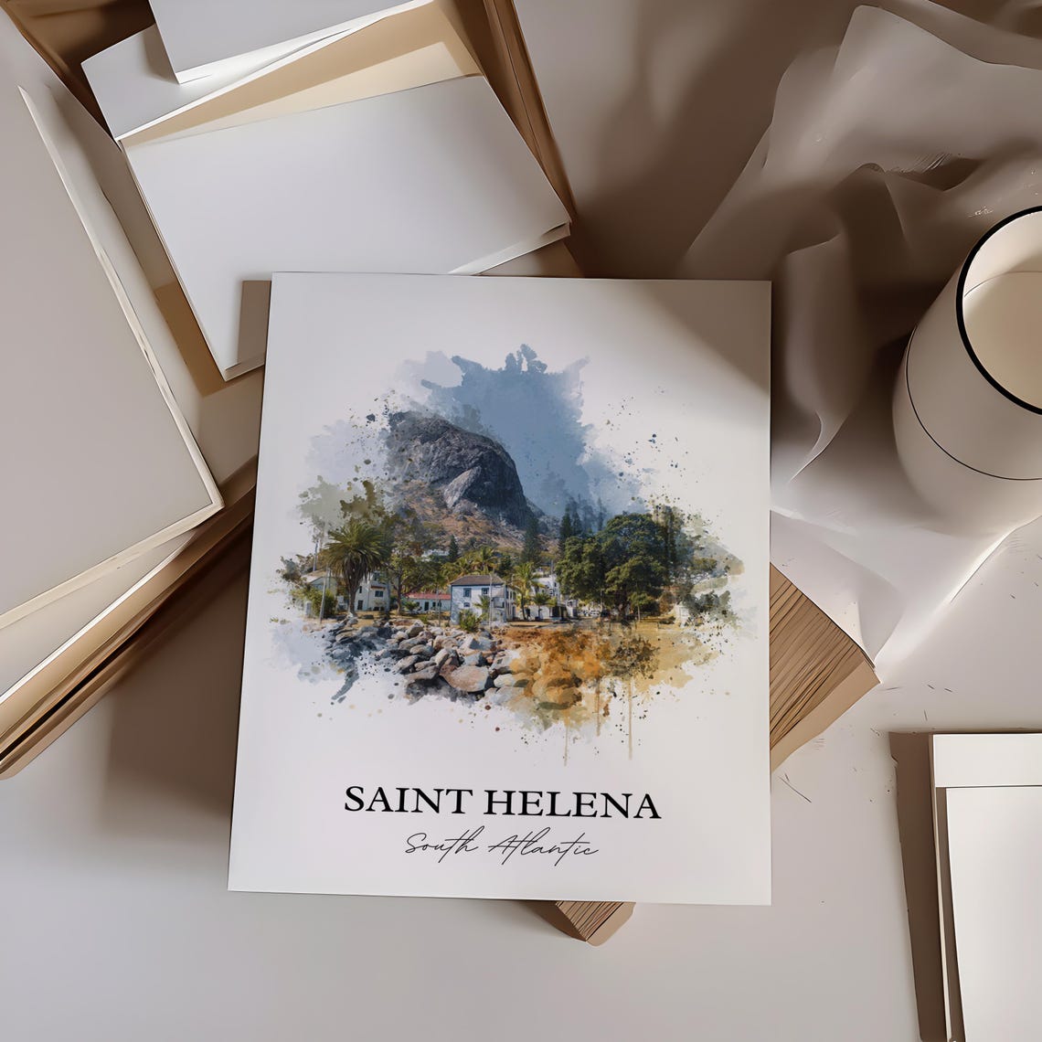 Saint Helena Remote South Atlantic Island Watercolor Travel Poster - Image 4