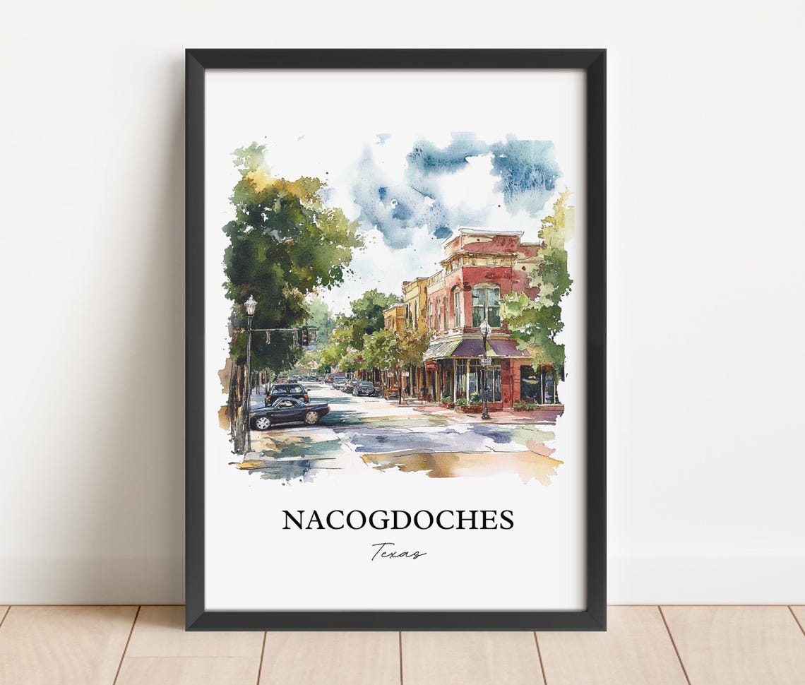 Nacogdoches Texas Historic Downtown Watercolor City Travel Poster - Image 3