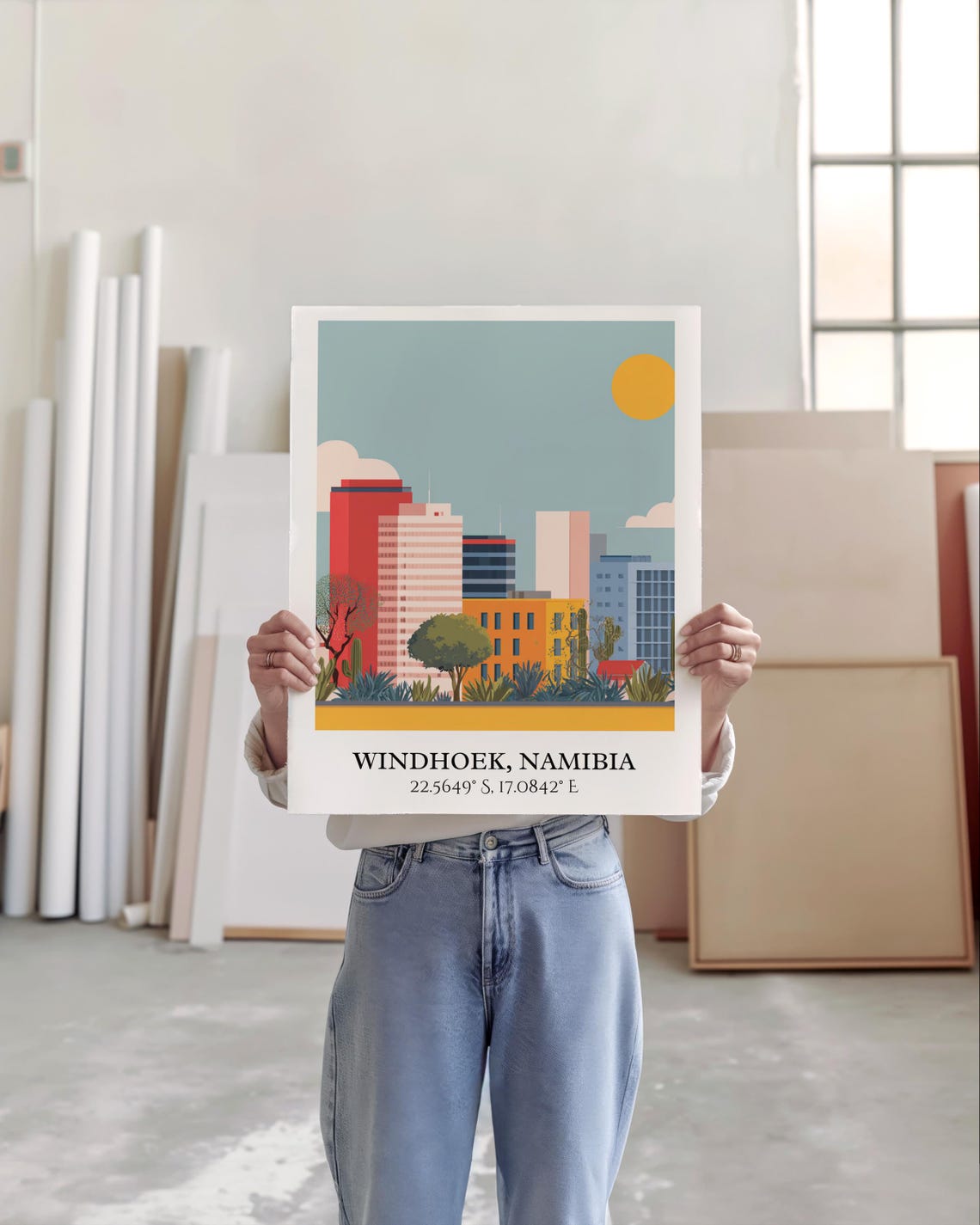 Windhoek Namibia Modern Downtown Skyline Desert Sun Travel Poster - Image 2