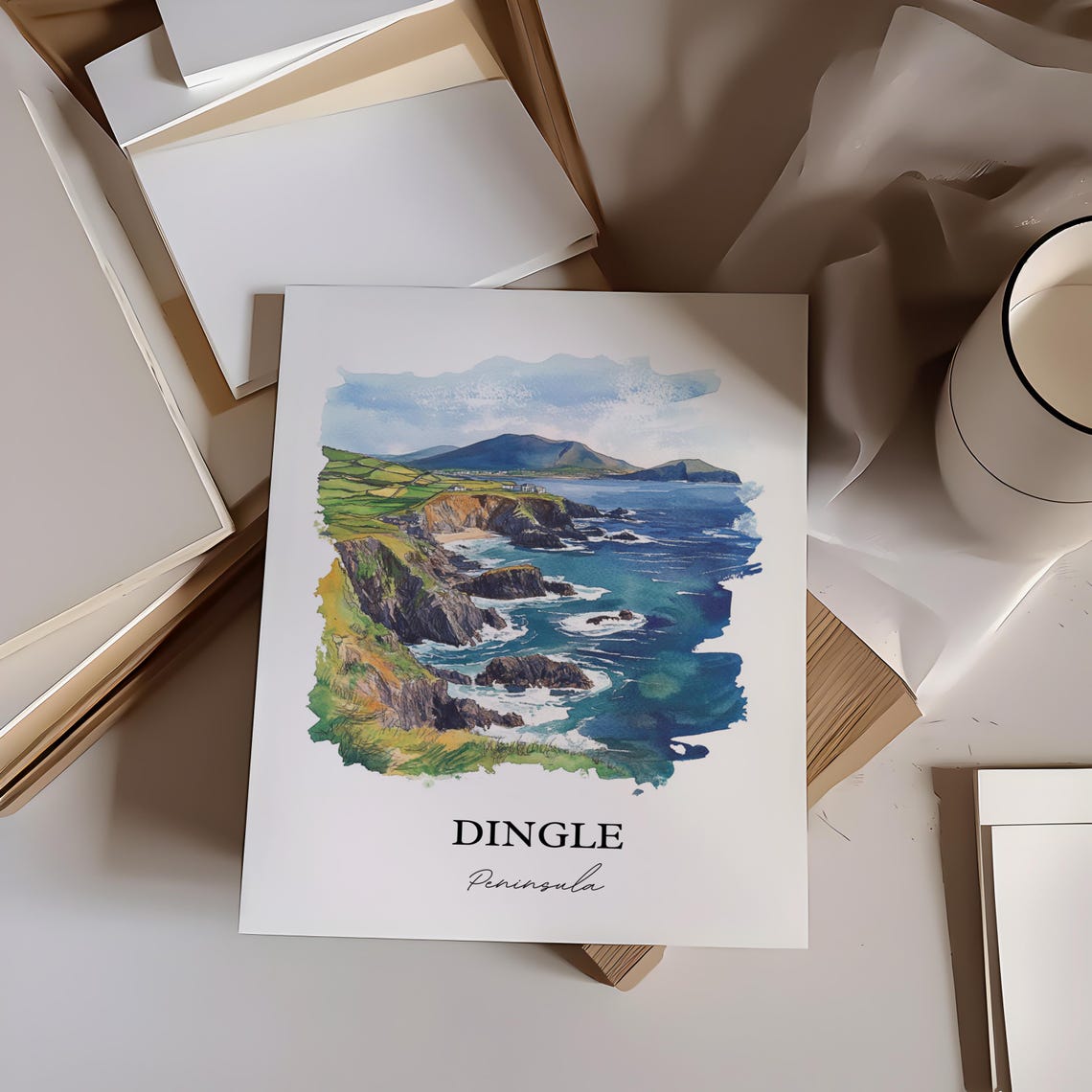 Dingle Peninsula Dunmore Ireland Watercolor Travel Poster - Image 4