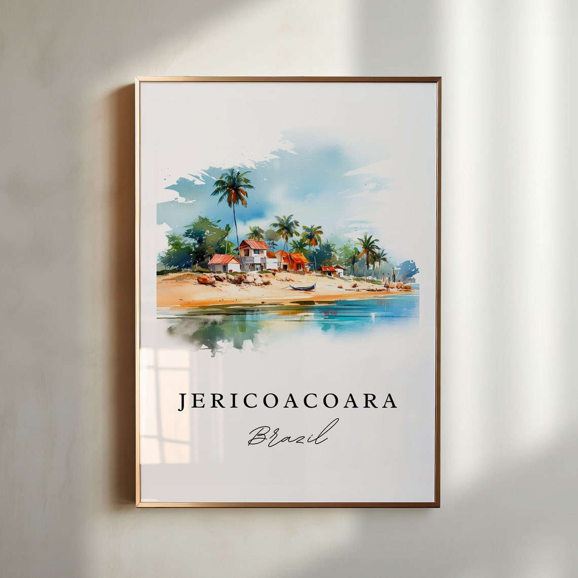 Jericoacoara Brazil Beach Palms Red Roof Houses Watercolor Poster