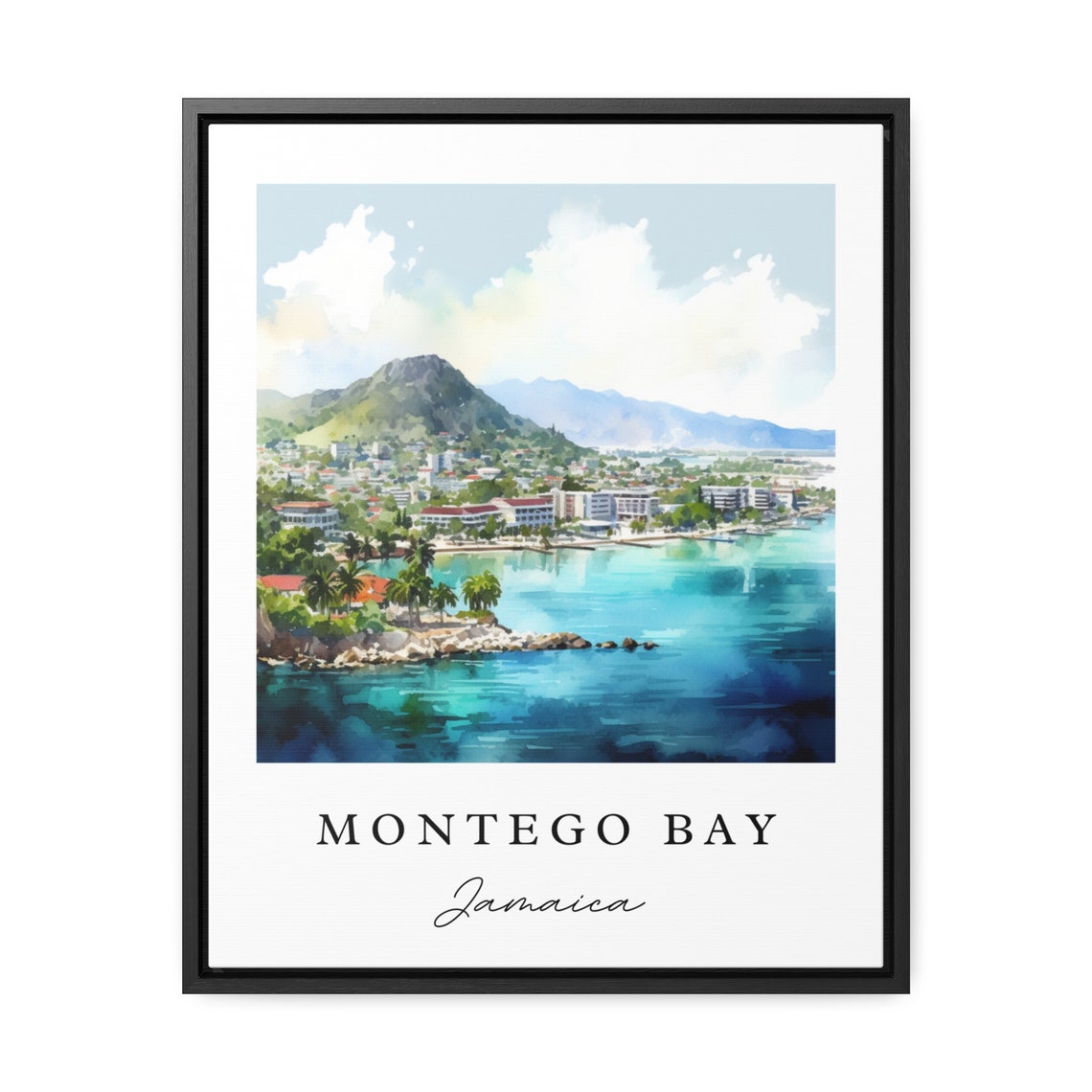 Montego Bay Jamaica Turquoise Bay Coastline Watercolor Poster