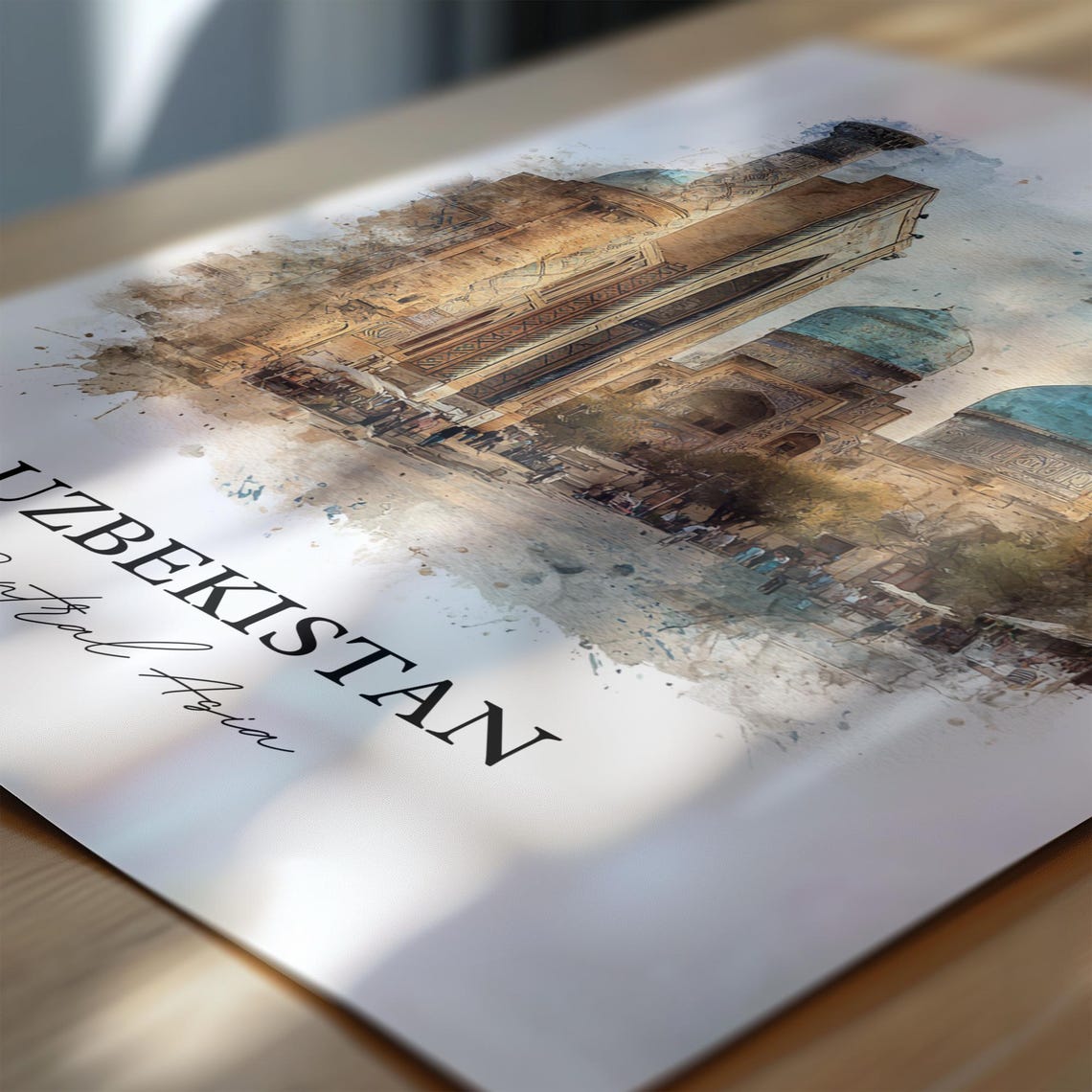 Uzbekistan Central Asia Watercolor Art Blue Dome Madrasa Poster - Image 6