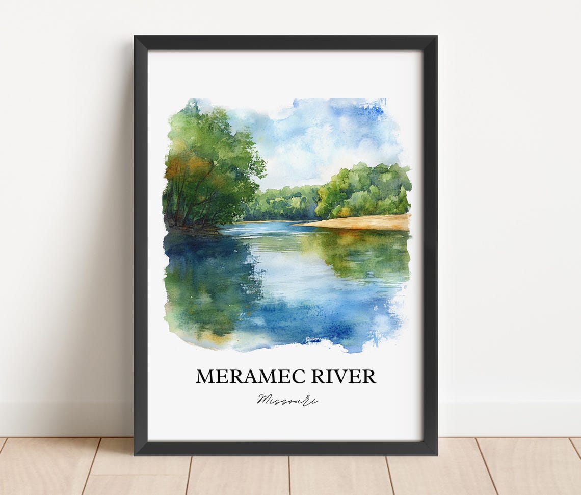 Meramec River Missouri Calm Water Bend Watercolor Nature Art Poster - Image 2