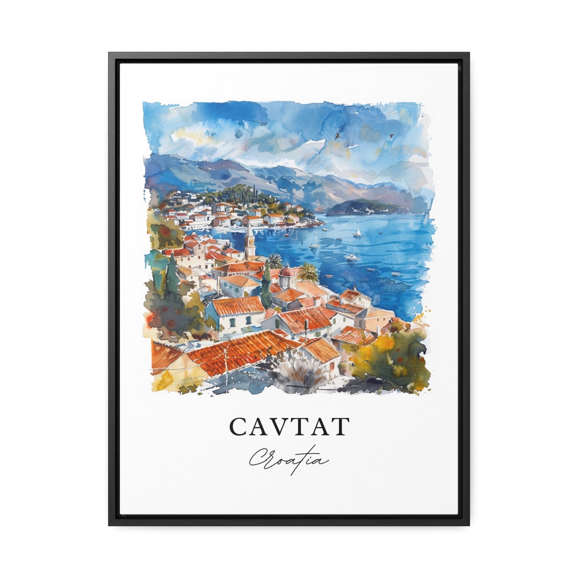 Cavtat Croatia Adriatic Coast Sailboat Watercolor Village Poster - Image 3