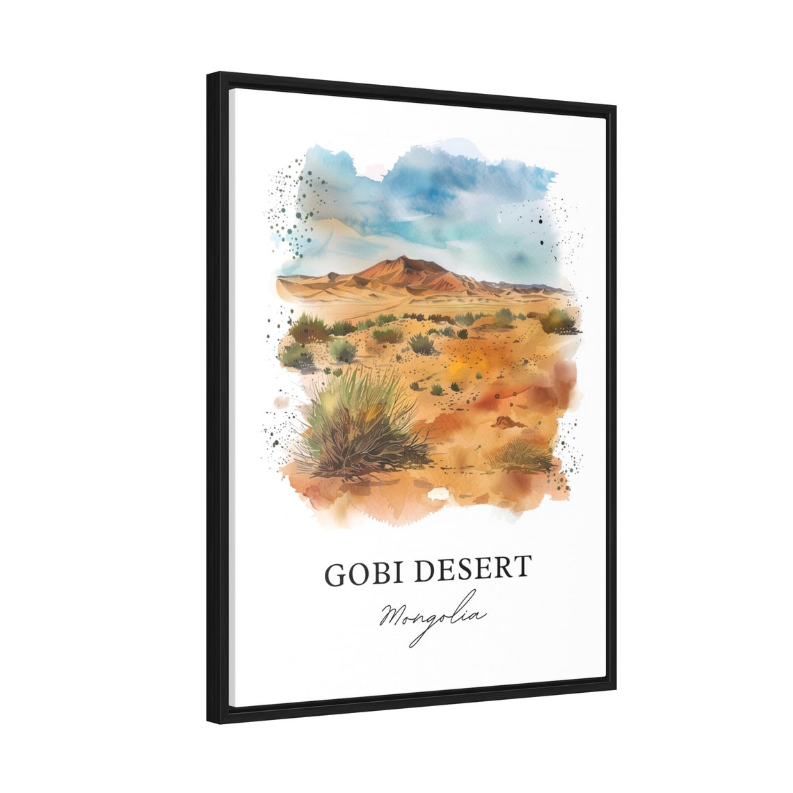 Gobi Desert Mongolia Dunes Steppe Watercolor Landscape Travel Poster - Image 2