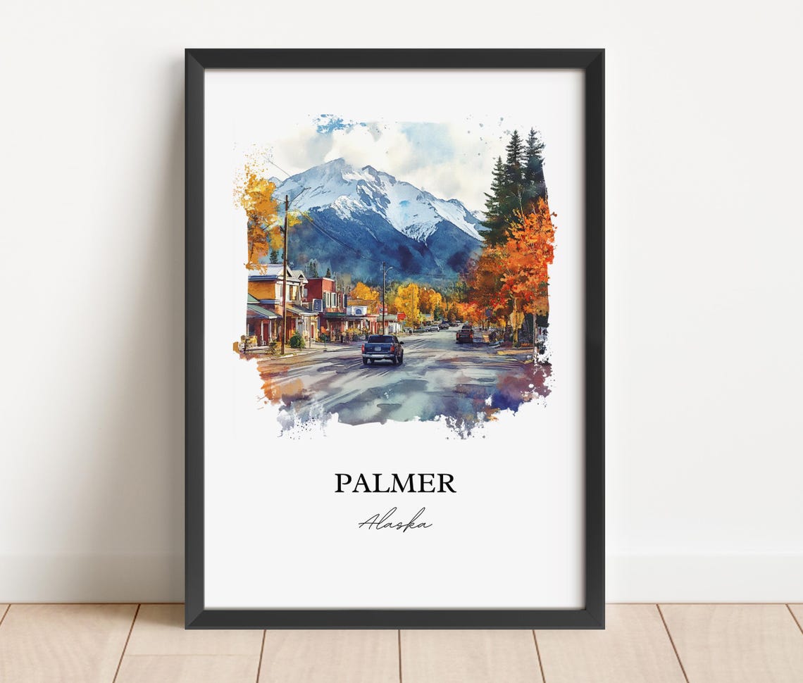 Palmer Alaska Mountain Main Street Autumn Watercolor Travel Poster - Image 4