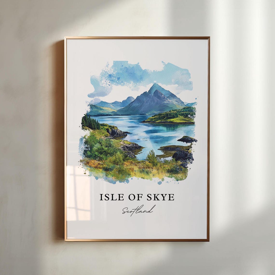 Isle of Skye Mountain Loch Watercolor Scotland Travel Poster