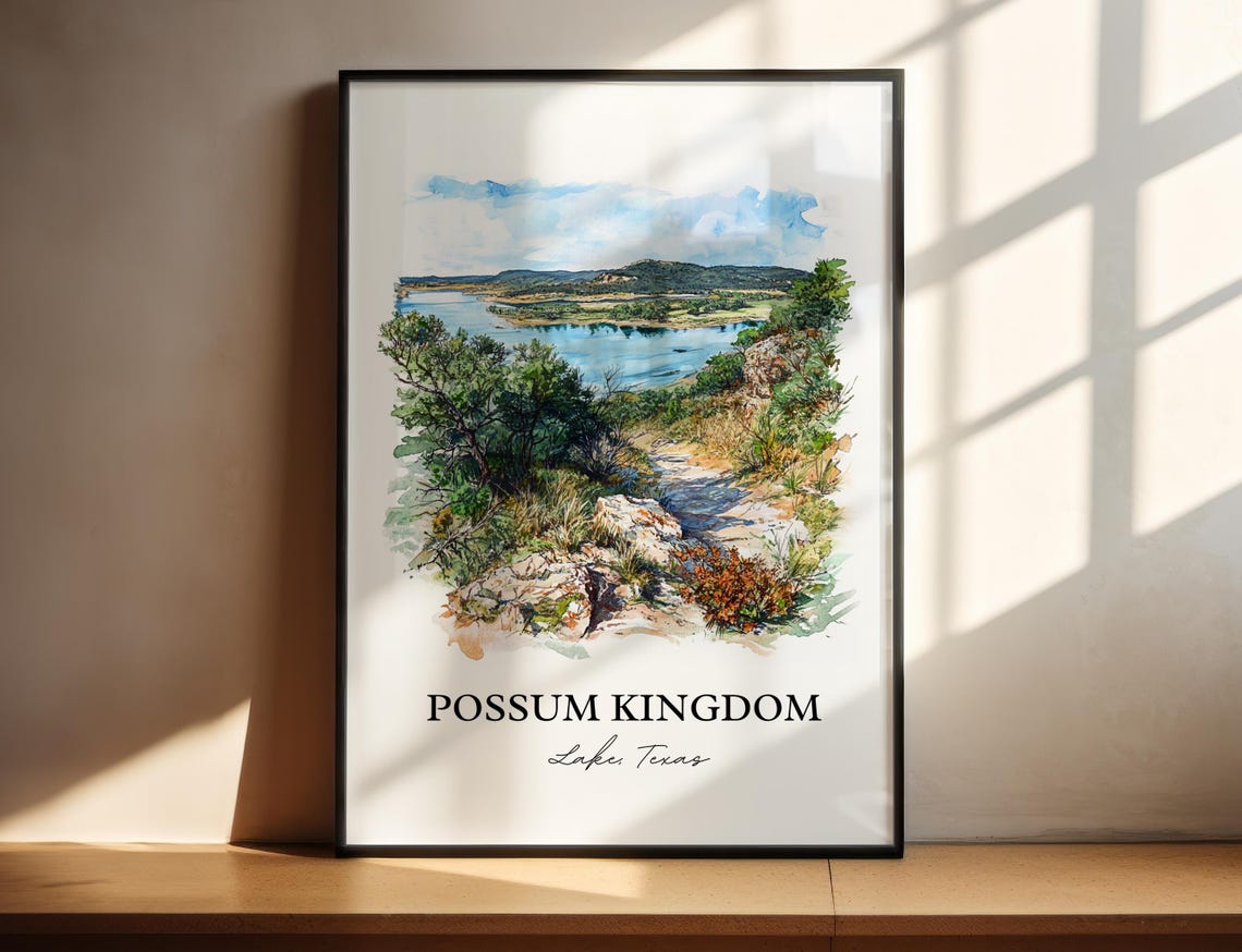 Possum Kingdom Lake Texas Rocky Trail Overlook Watercolor Poster