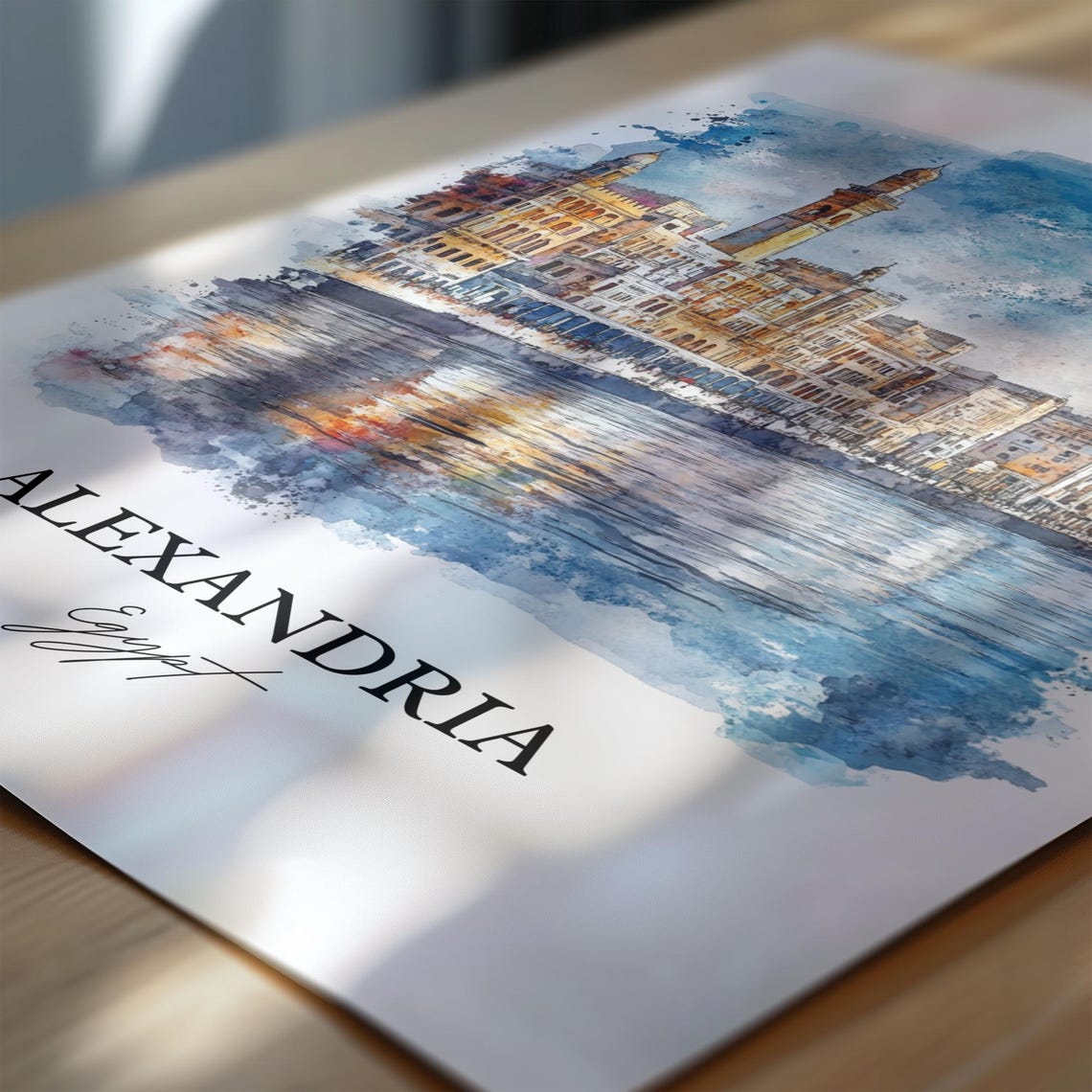 Alexandria Egypt Watercolor Mediterranean Waterfront Travel Poster - Image 7