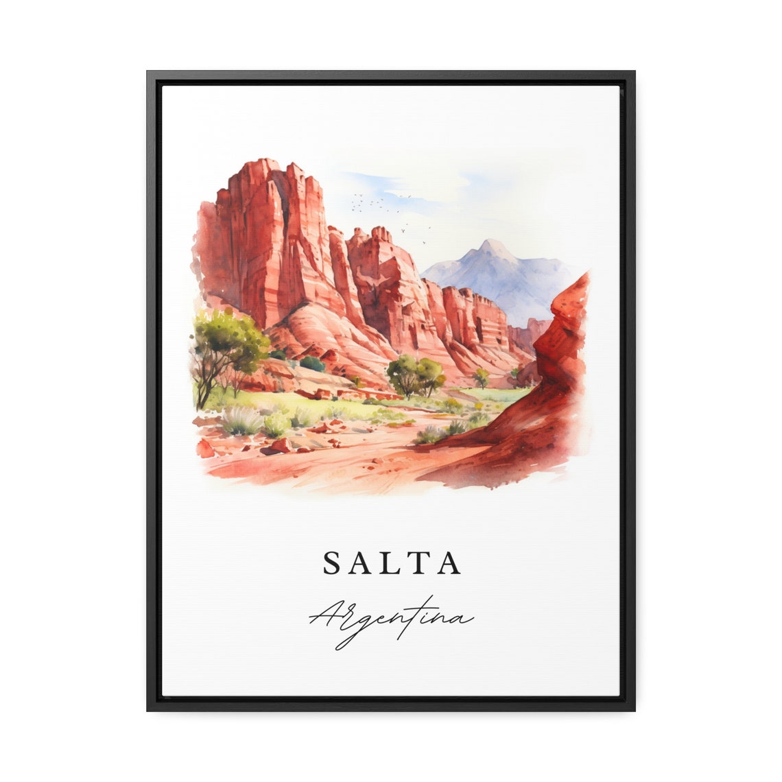 Salta Argentina Red Rock Canyon Watercolor Landscape Travel Poster - Image 2