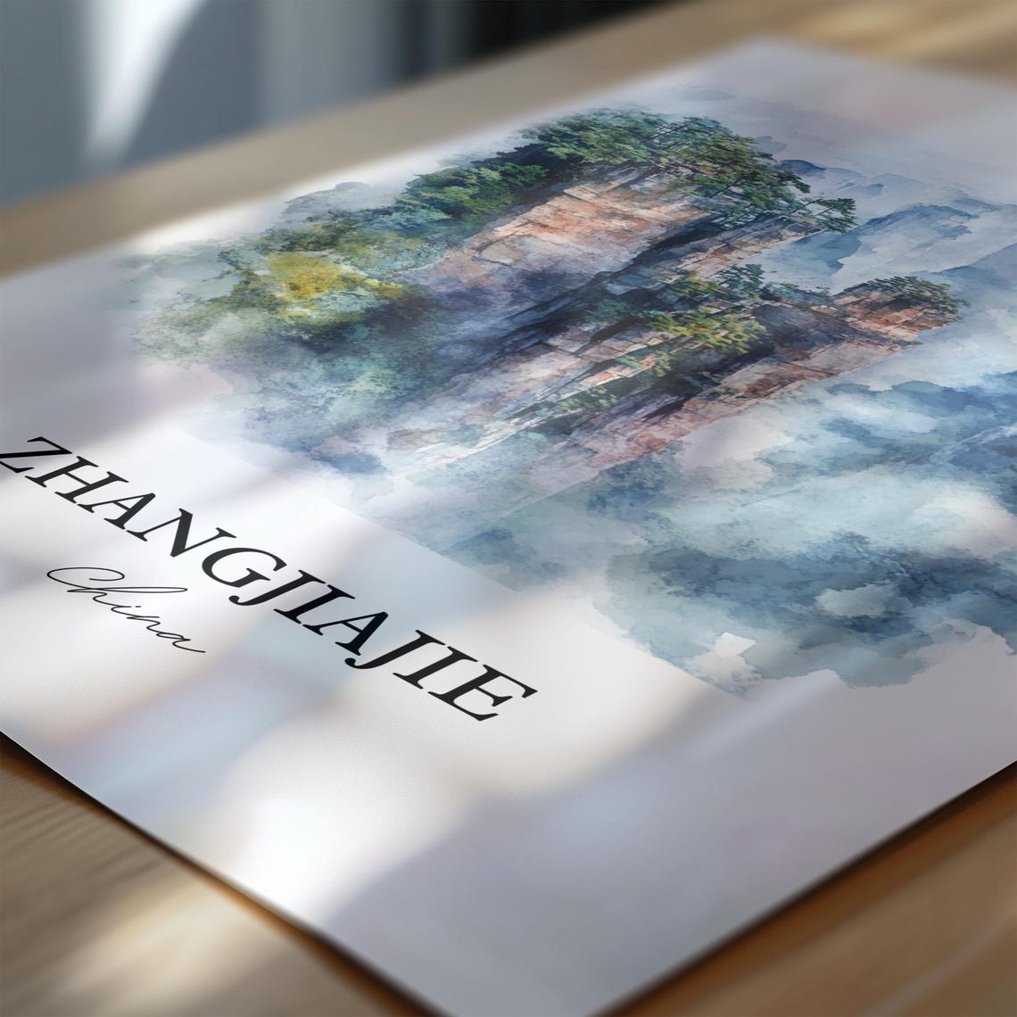 Zhangjiajie China Watercolor Sandstone Pillars Misty Peaks Poster - Image 7