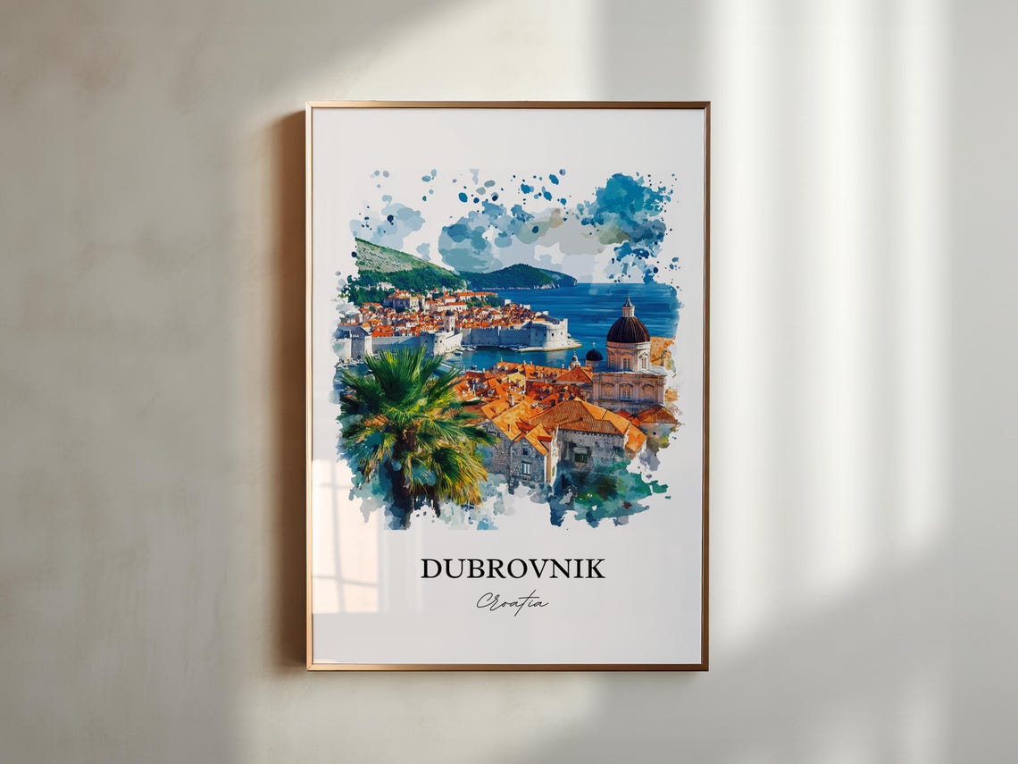 Dubrovnik Croatia Old Town Harbor Watercolor Adriatic Travel Poster - Image 5