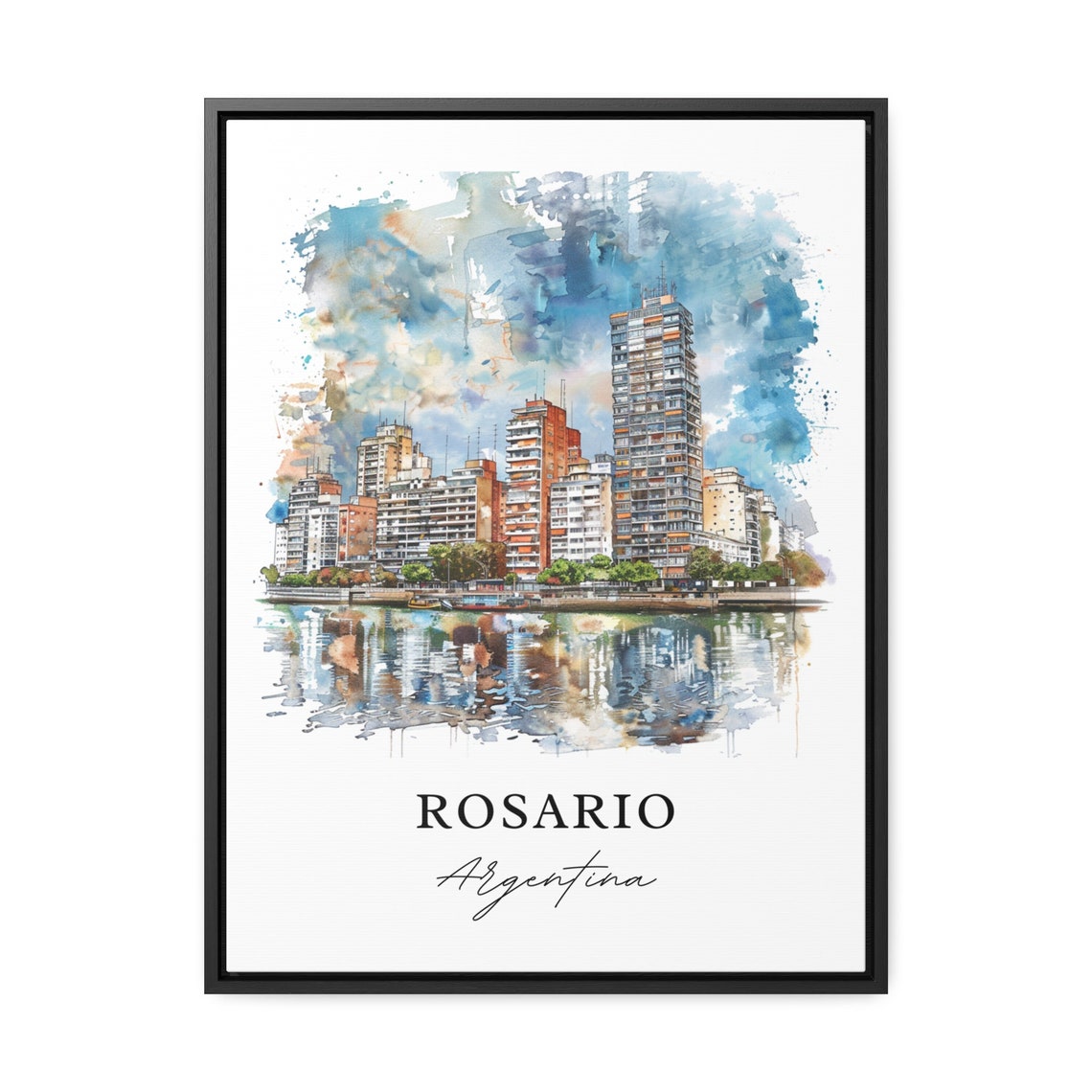 Rosario Argentina Watercolor Riverside Skyline Cityscape Art Poster - Image 3