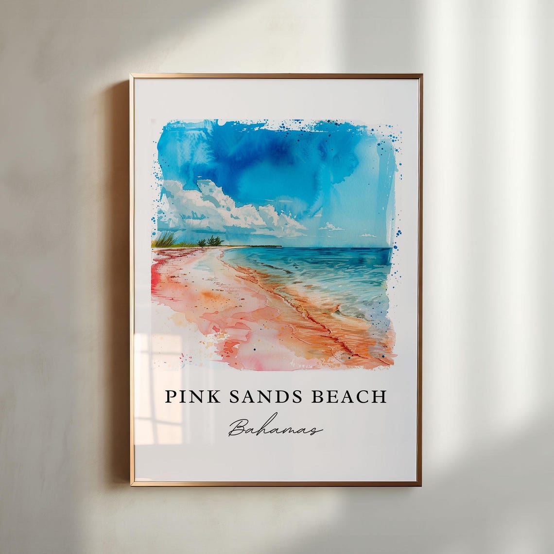 Pink Sands Beach Bahamas Blush Shoreline Watercolor Art Print