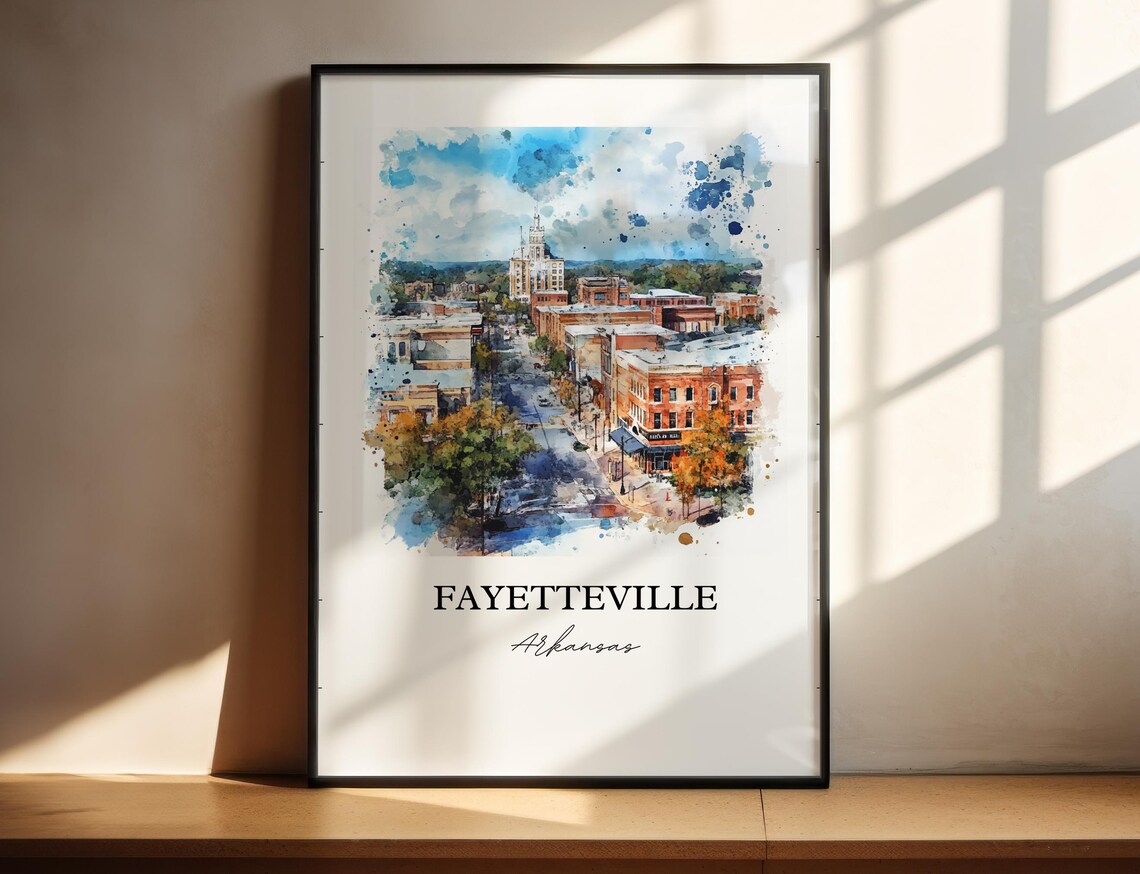 Fayetteville Arkansas Watercolor Travel Poster