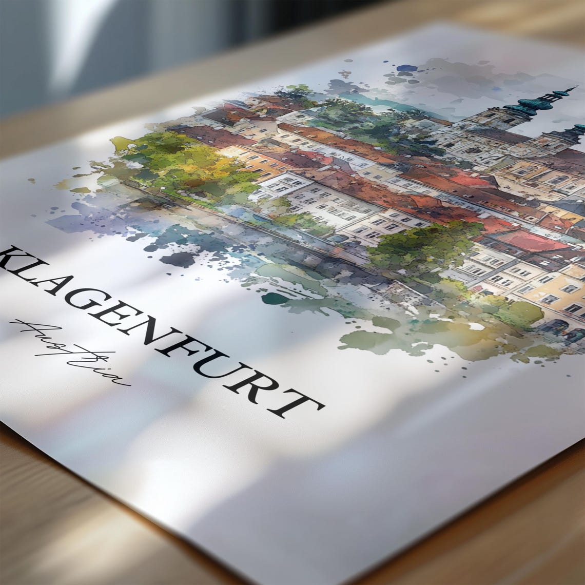 Klagenfurt Austria Old Town Skyline Watercolor Travel Poster - Image 6