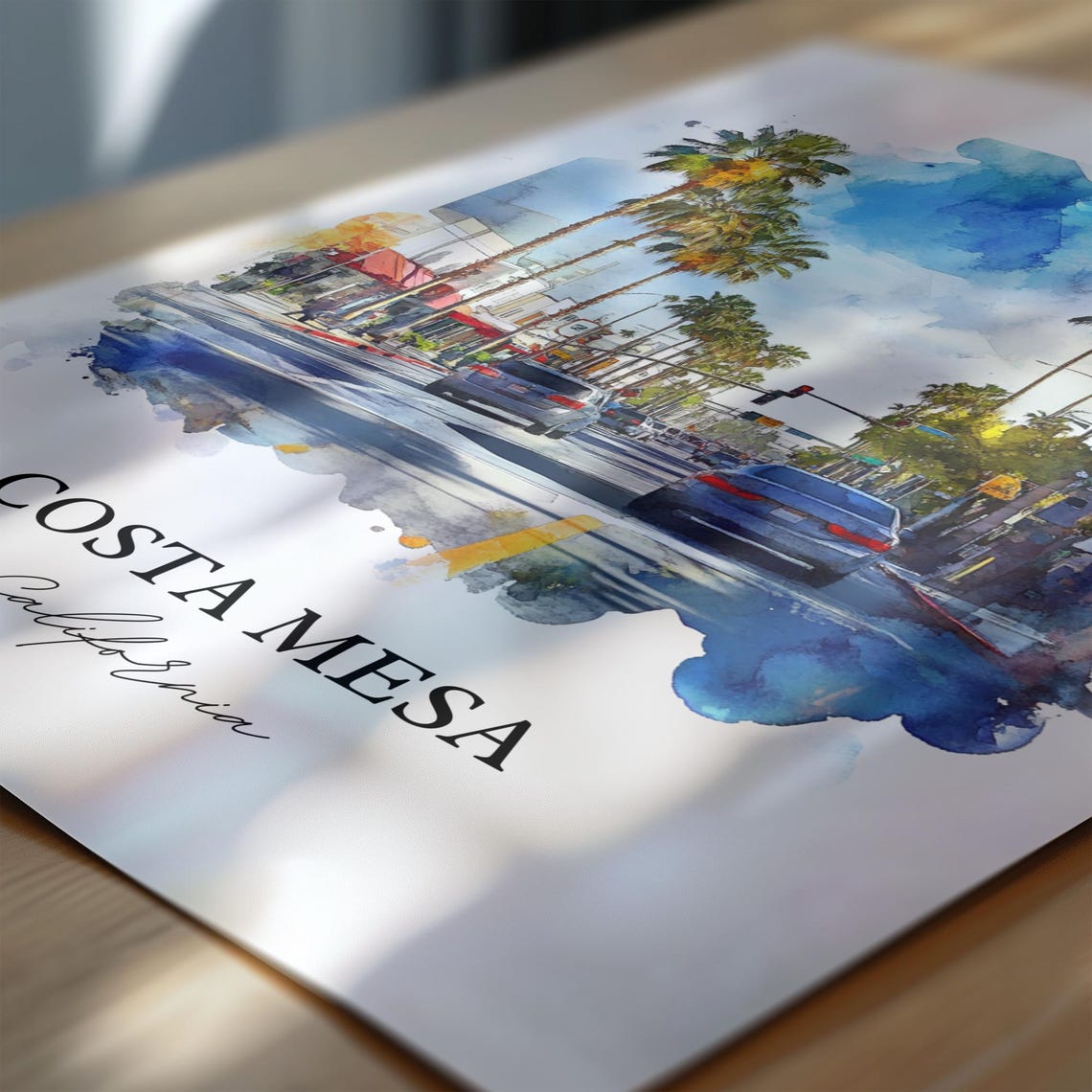 Costa Mesa California Sunny Palm Lined Street Blue Sky Poster - Image 6