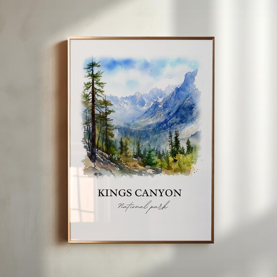 Kings Canyon National Park Sierra Mountain Valley Watercolor Poster