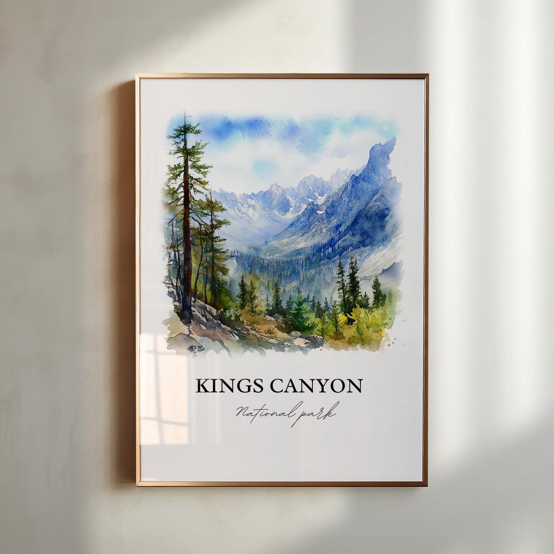 Kings Canyon National Park Sierra Mountain Valley Watercolor Poster
